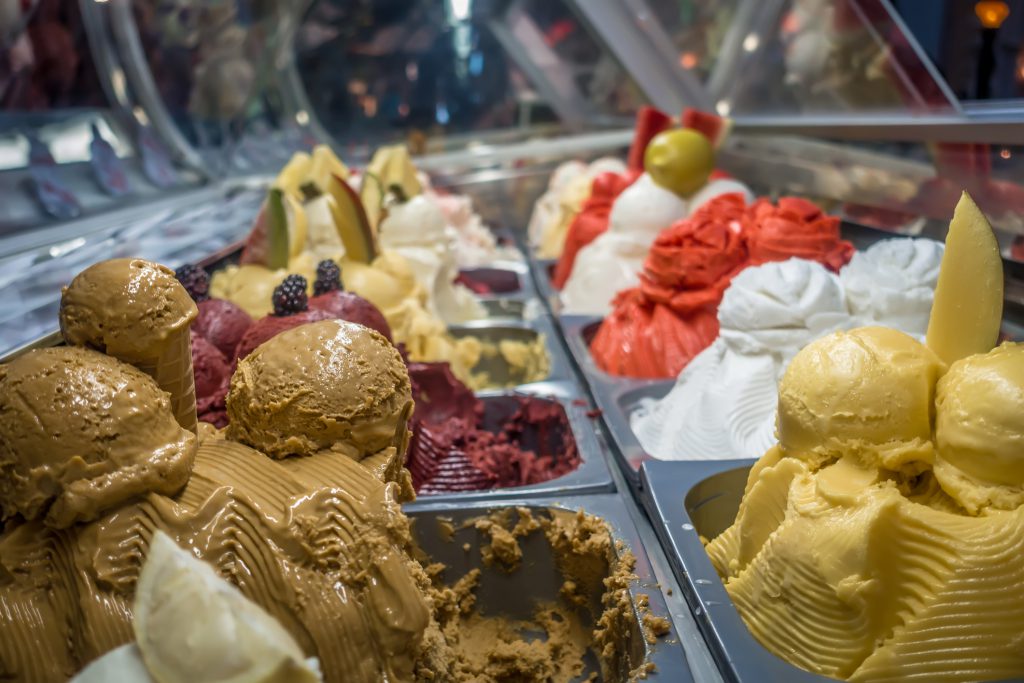 assorted custard on display in store